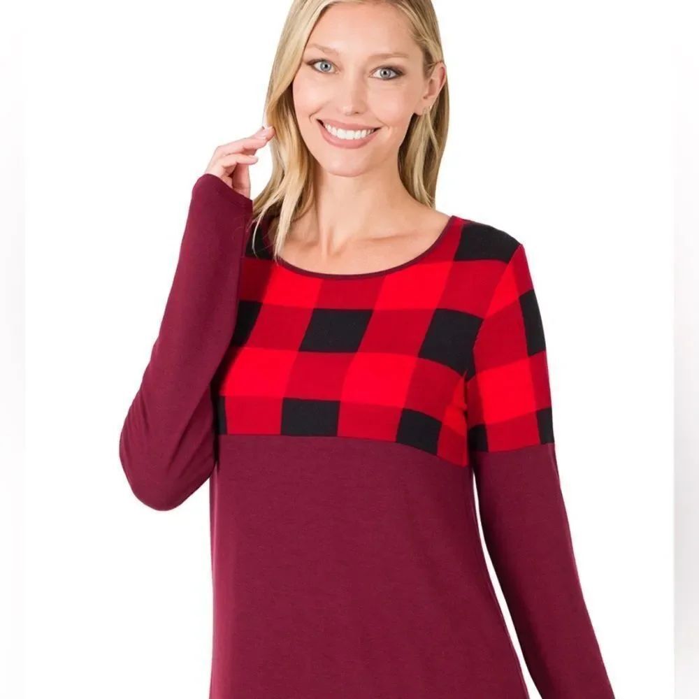 Zenana Outfitters Red and Black Plaid Long Sleeve Top rt-43034